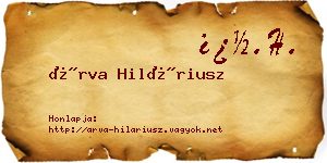 Árva Hiláriusz névjegykártya